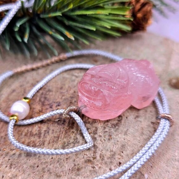 Nature Rose Quartz Pi Xiu Hand Braided Pendant Necklace - Picture 7 of 10